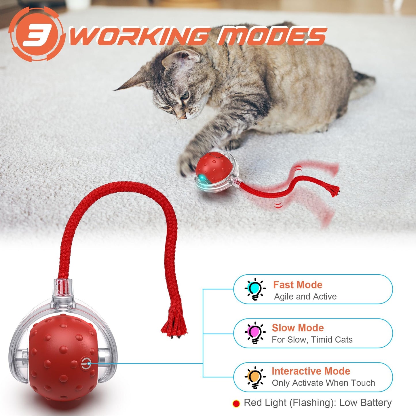 Interactive Cat & Dog Teaser Toy with Extra Tails & Rolling Ball
