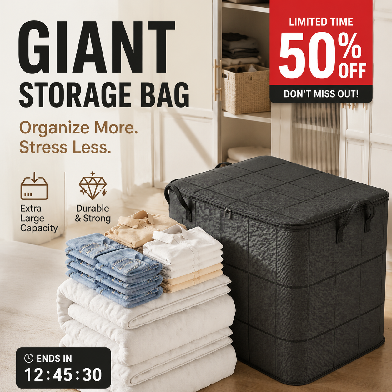 Giant storage bag – instantly enjoy a clean and organized home