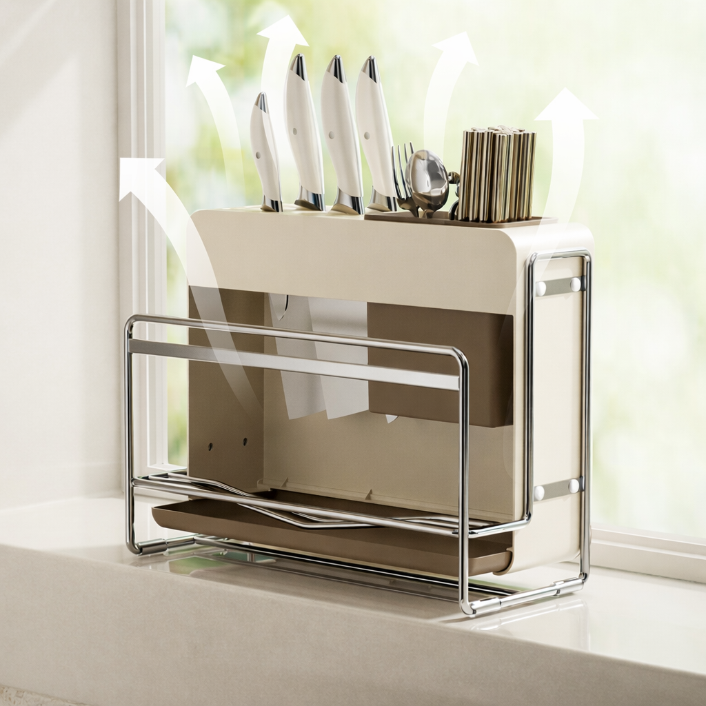 Multi-Functional Knife Block & Cutting Board Organizer