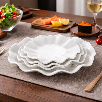 Modern White Lotus Leaf Ceramic Plate