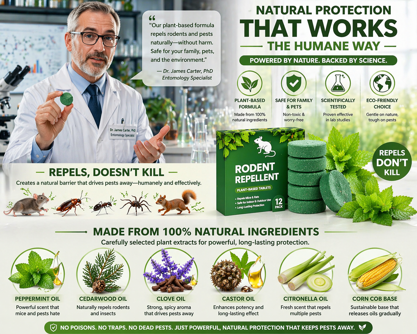 💥Limited-time event,🟢 Natural Peppermint Rodent Repellent Tablets – 12 Pack