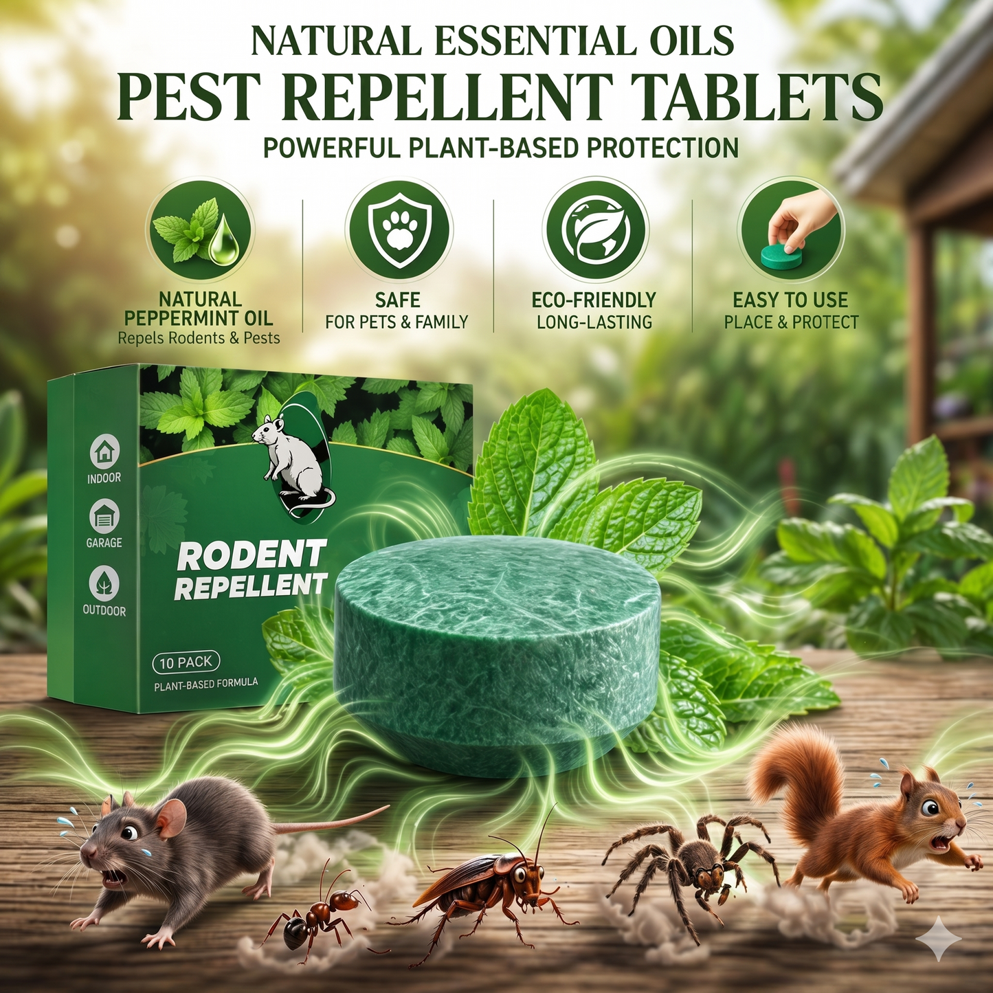 💥Limited-time event,🟢 Natural Peppermint Rodent Repellent Tablets – 12 Pack